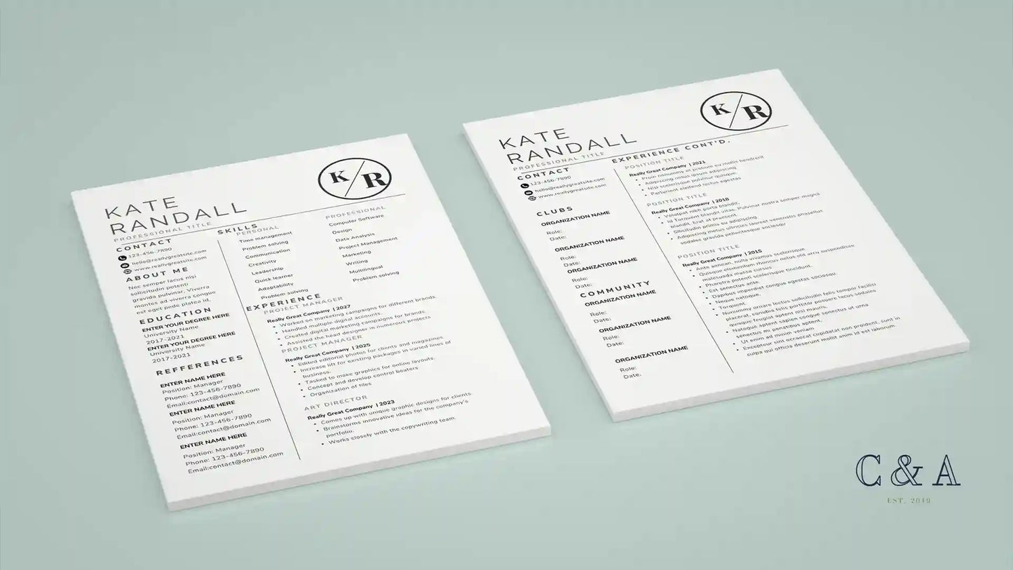 Printable Minimal Resume CV Template Word Google Docs