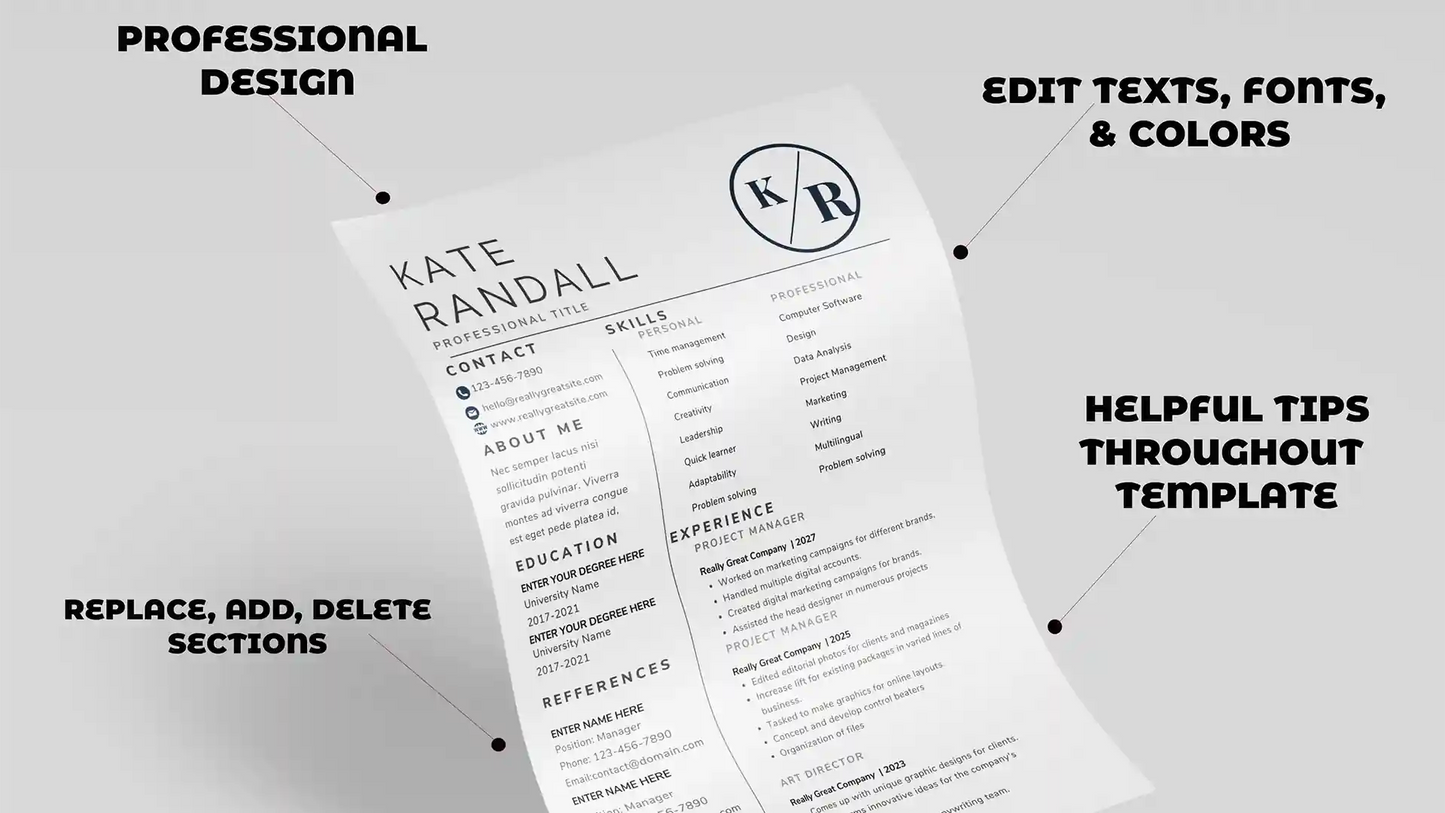 Editable Minimal CV Resume Template Word Google Docs
