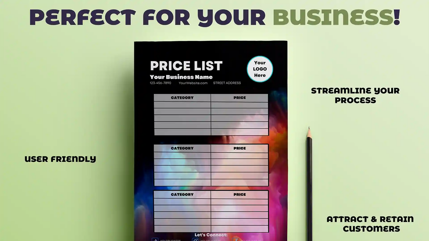 Creative Rainbow Price List Template Business Stationery