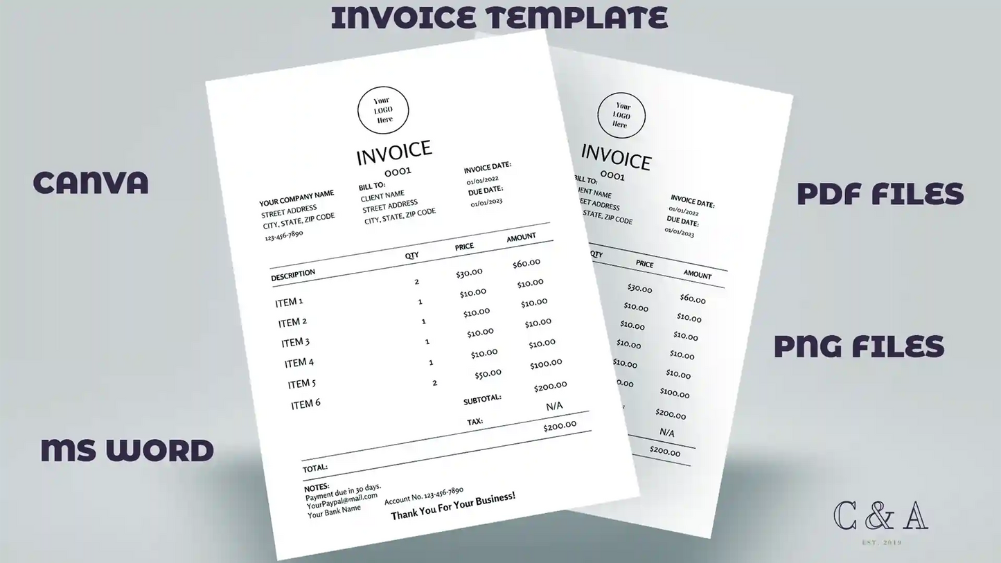 Professional Minimal Business Invoice Template Word/Google Docs
