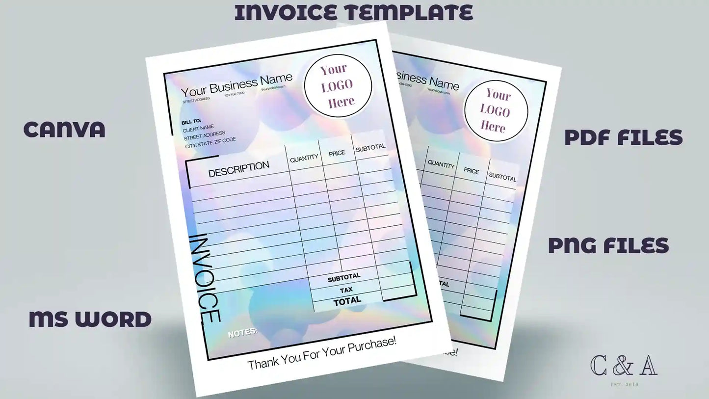 Pastel Rainbow Invoice Template Word Small Business Stationery