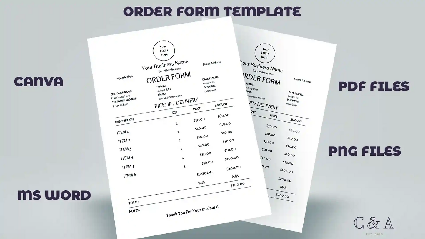 Professional Minimal Business Order Form Template Word/Canva