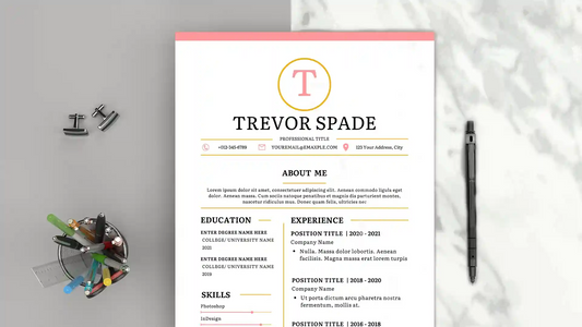 Modern Pink Resume CV Template Word Google Docs