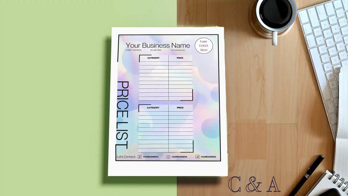 Pastel Rainbow Price List Template Small Business Stationery