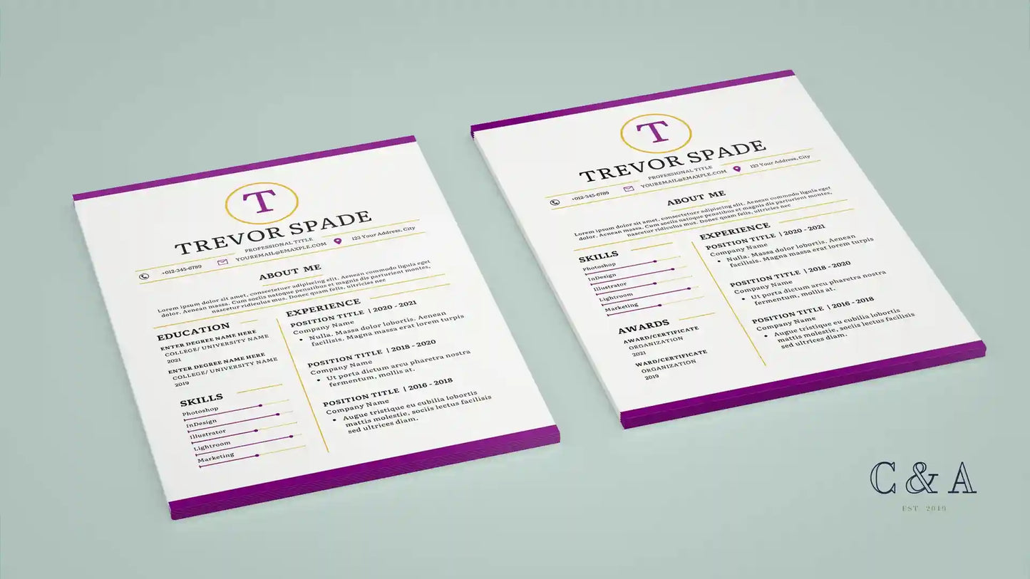 Creative Resume CV Template Word Google Docs Business Cover Letter