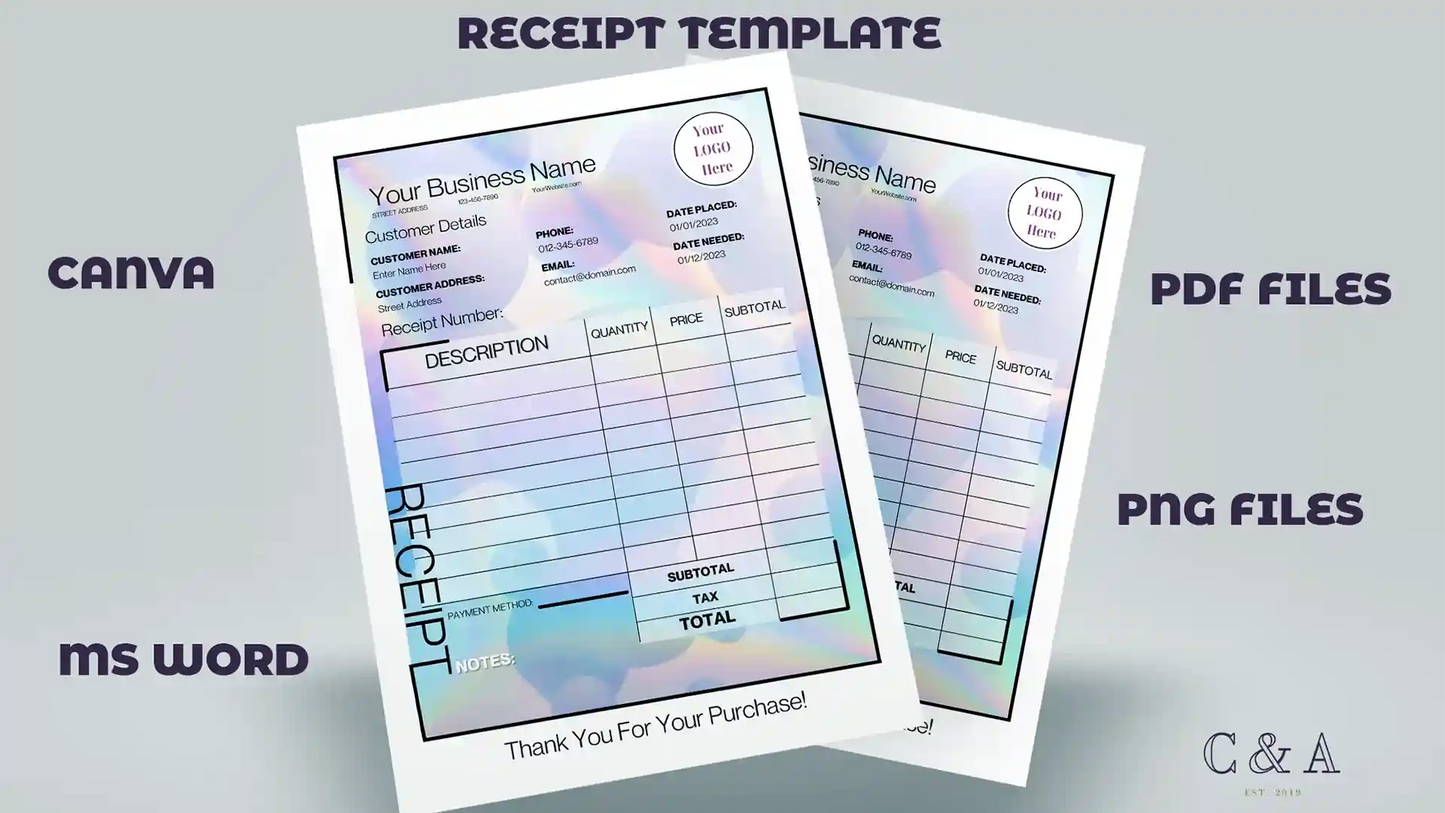 Pastel Rainbow Receipt Template Word Small Business Stationery