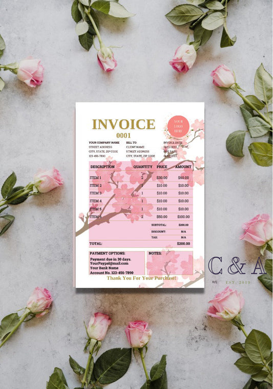 Floral Invoice Template Word/Google Docs for Florists, Event & Wedding Planner Small Businesses