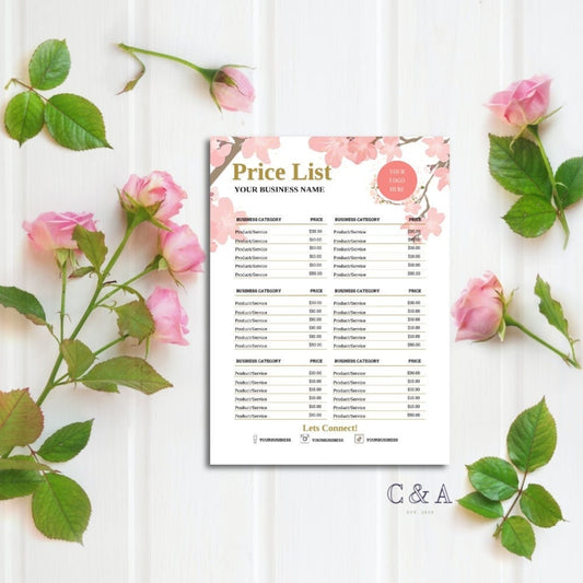 Floral Price List Template Word/Canva for Florists, Event & Wedding Planner Small Businesses